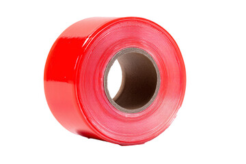 A Red Plastic Pipe Insulation Tape Roll Centered