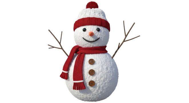 Isolated Classic Snowman with Red Scarf