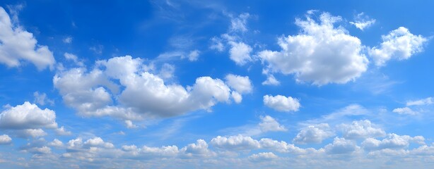 8k Beautiful blue sky with white clouds panoramic abstract nature background