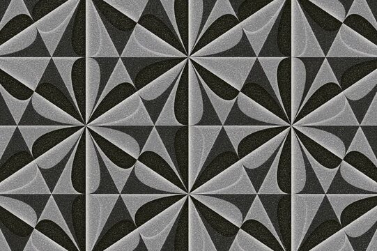 Geometric black and grey pattern tile design for modern walls, abstract backgrounds, flooring, home decor, 3D textures, and digital surfaces.