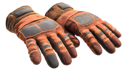 Two brown gloves with a black and white pattern