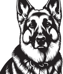 German Shepherd Dog Silhouette Vector | Black and White Illustration	