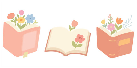Book flower icon set