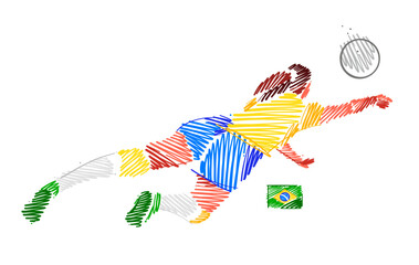 Brazilian volleyball player stretching her body to catch the ball