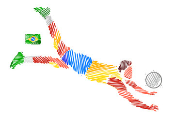 Brazilian volleyball player stretching his body to catch the ball