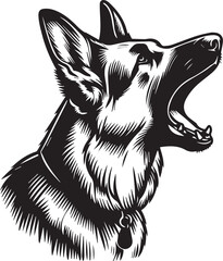 German Shepherd Dog Silhouette Vector | Black and White Illustration	