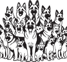 Fototapeta premium German Shepherd Dog Silhouette Vector | Black and White Illustration 