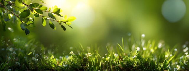 Obraz premium 8k, Net Zero, Beautiful nature background with sunlight and green grass, bokeh effect.