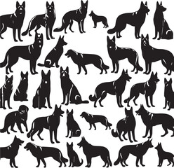 German Shepherd Dog Silhouette Vector | Black and White Illustration	