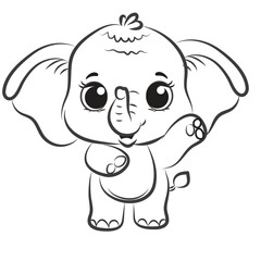 Hand drawn elephant illustration  for coloring vector cute