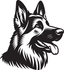 German Shepherd Dog Silhouette Vector | Black and White Illustration	