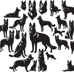 German Shepherd Dog Silhouette Vector | Black and White Illustration	