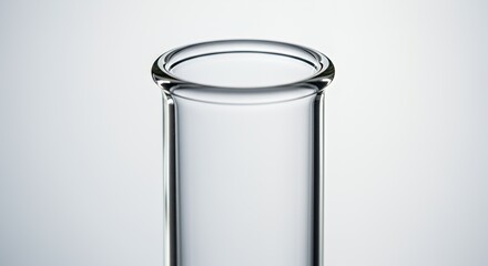 Close-up of a pristine, empty glass test tube against a soft, neutral background.
