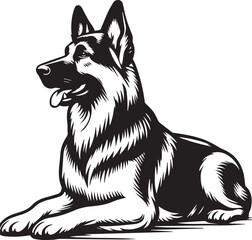 German Shepherd Dog Silhouette Vector | Black and White Illustration	