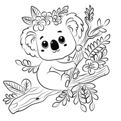 Hand drawn koala illustration  for coloring vector cute
