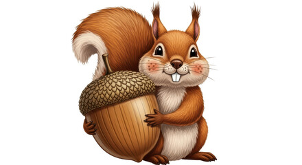 Isolated cartoon squirrel with acorn