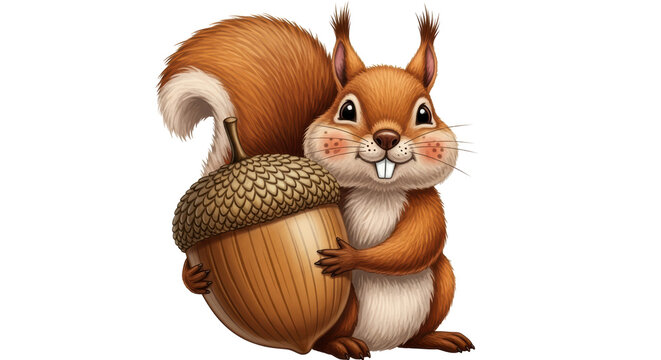 Isolated cartoon squirrel with acorn