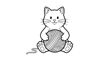 Isolated Cat Holding Yarn Ball