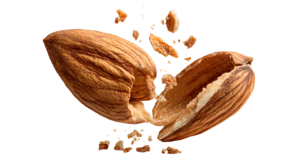 A nut is split in half, revealing its insides