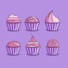 cute cupcake icons in color for decoration
