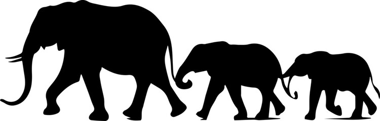 Elephant Family Silhouettes - Mother, Calf, and Baby Walking Together © Rezowan 