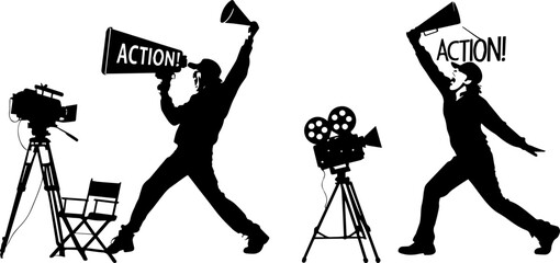 Film Director Shouting Action with Camera Crew