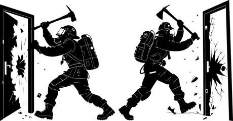 Firefighter Breaking Door with Axe - Emergency Rescue