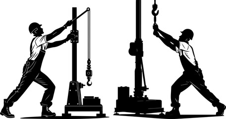 Obraz premium Workers Operating Heavy Machinery - Industrial Labor