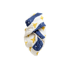 Muslin Baby Swaddle Blanket with Celestial Star and Moon Print - Navy Blue and Gold
