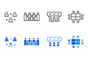 People line and flat icon set. Group, family, human, team, community, friends, population and seniors icons. Editable vector illustration