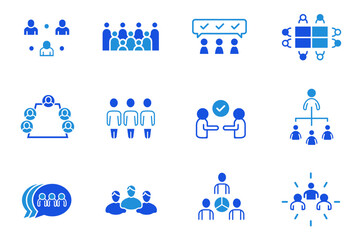 People solid flat icon set. Group, family, human, team, community, friends, population and seniors icons. Editable vector illustration