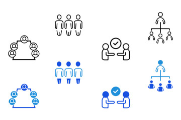People line and flat icon set. Group, family, human, team, community, friends, population and seniors icons. Editable vector illustration