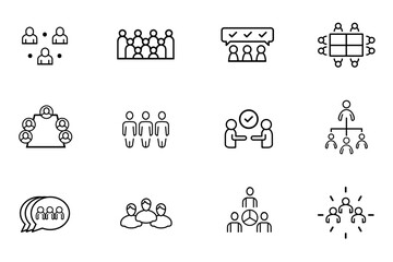 People line stroke icon set. Group, family, human, team, community, friends, population and seniors icons. Editable vector illustration
