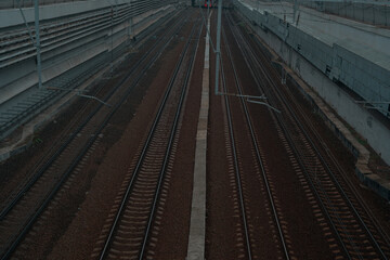cinematic, shows railway tracks. top view. aerial view
