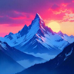 A mountain range with a sunset
