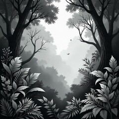 A black and white image of a forest
