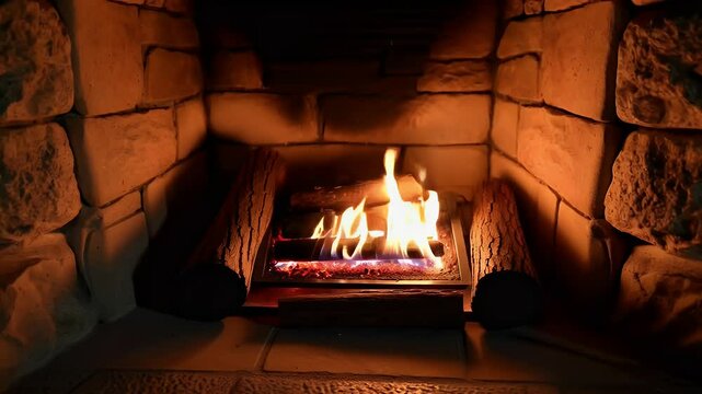 Burning logs in a fireplace
