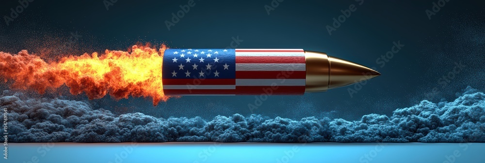 Poster dynamic graphic layout showcasing an artistic representation of a bullet soaring through clouds