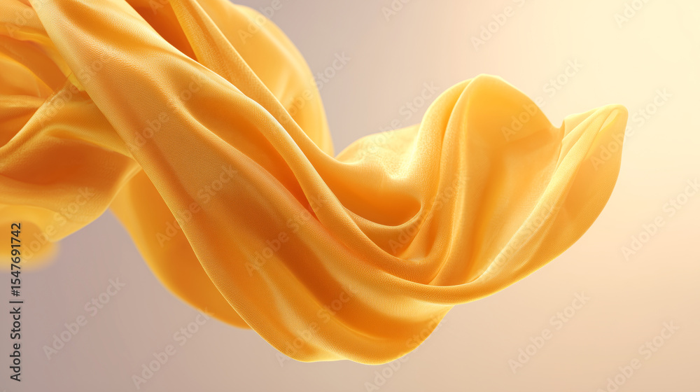 Poster soft yellow fabric cascades elegantly, showcasing its texture and flow. the light gently illuminates