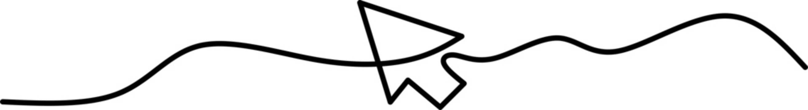 Creative one-line drawing of a computer cursor arrow with a wave-like line. Ideal for digital marketing, web design, tech branding, or user interface themes.
