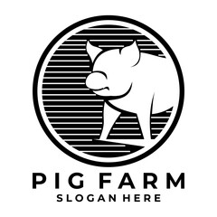 Vintage Pig label logo design vector template