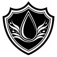 Shield with water drop and wave design isolated on white background