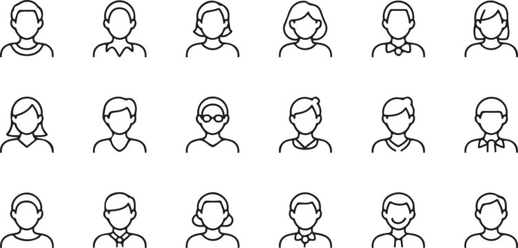 Diverse people icons set line art avatar collection. eps-10
