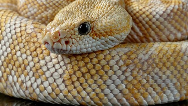 Unique close-up of a beautiful golden ball python in a serene setting showcasing its intricate scales and features