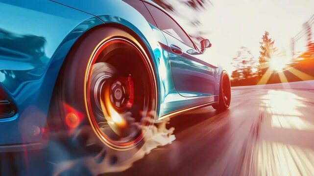 drifting car wheels close-up,Sports car racing on the race track.