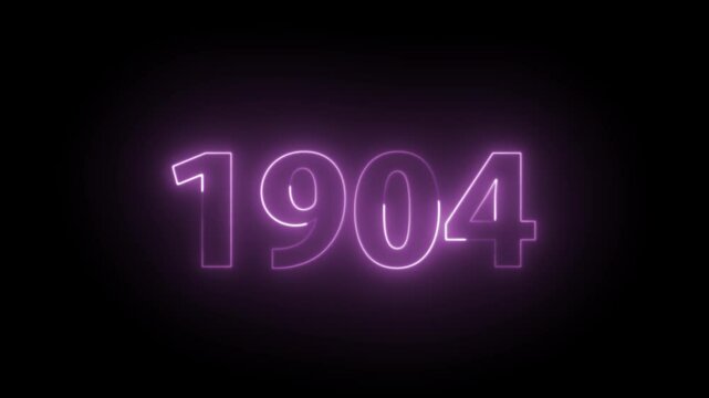 1904 Neon Text Animation. Glowing Countdown Number 1904. Animated Luminous Important 1904 Year. Transparent BG Dynamic Colorful Loop.