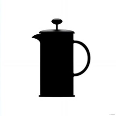 A black coffee pot with a lid and a handle. The coffee pot is sitting on a white background