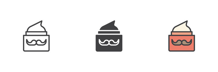 Shaving cream bowl icon set in line, solid and filled outline style