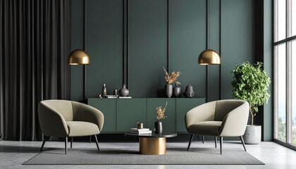 modern living room with table on black theme