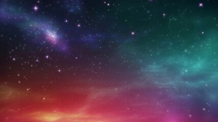 Naklejka premium Ethereal Skies: A Vibrant Starfield Blending Warm and Cool Cosmic Hues
